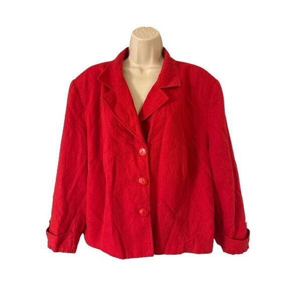 Vintage Samantha Taylor Womens Linen Blazer Size 2X Red Lined Single Breasted - Picture 1 of 8